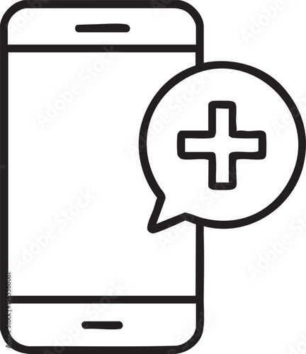 Mobile Health Application Icon Smartphone with Medical Cross Symbol in Speech Bubble for Healthcare Services and Support