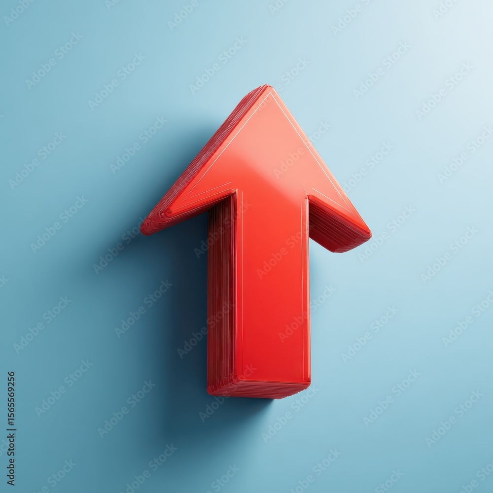 Red 3D arrow pointed upward growth success. Red 3D arrow pointed upward growth success.
