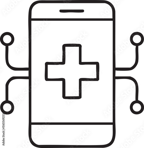 Digital Healthcare Technology A Smartphone with Medical Cross and Connected Nodes Representing Telemedicine and Health Monitoring