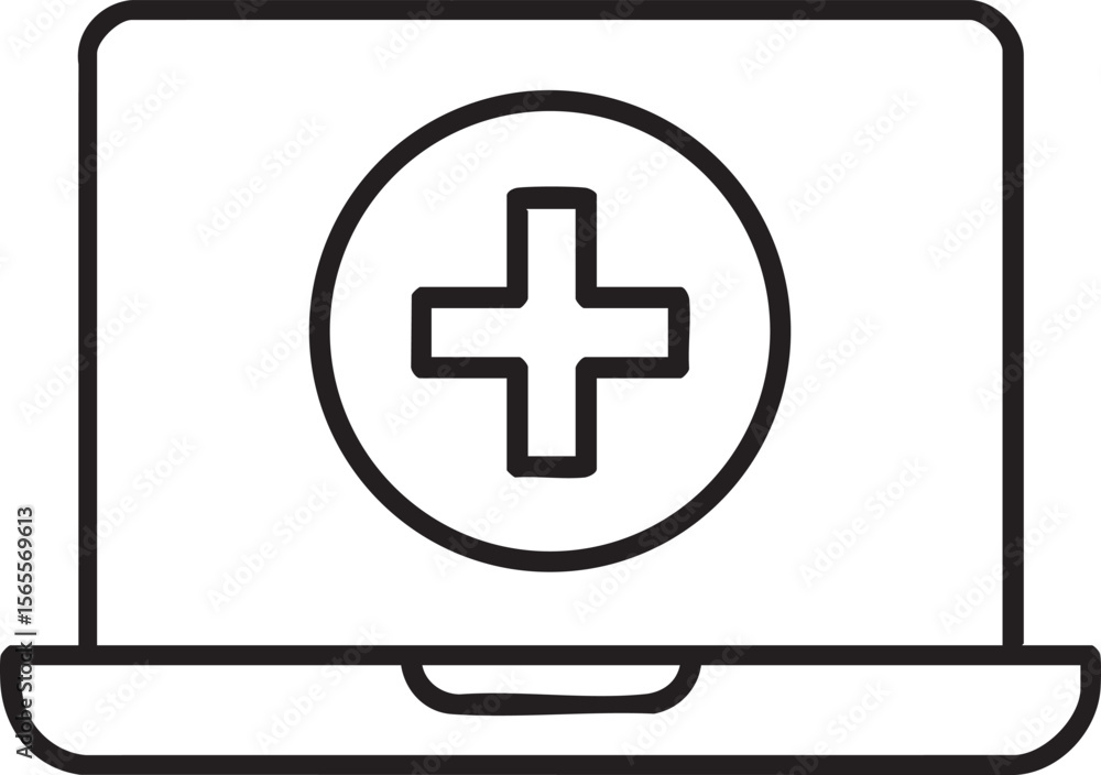 Obraz premium Online Healthcare Concept Laptop with Medical Cross Symbol for Telemedicine and Digital Health Solutions Illustration laptop