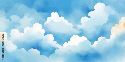 A beautiful bright blue sky filled with fluffy white clouds creates a stunning natural cloudscape