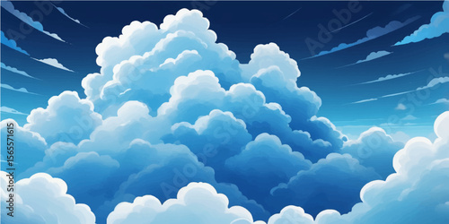 Beautiful bright blue sky with fluffy white clouds on a clear day