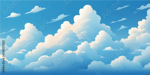 Blue sky with fluffy white clouds, a beautiful daytime cloudscape