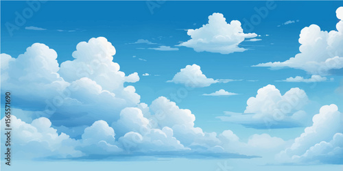 Blue sky with fluffy white clouds, a beautiful daytime cloudscape
