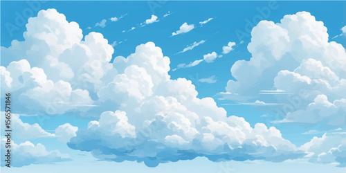 Beautiful bright blue sky with fluffy white cumulus clouds