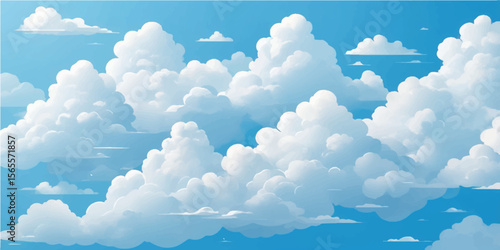 Beautiful day with fluffy white clouds in a vast blue sky, a serene nature cloudscape