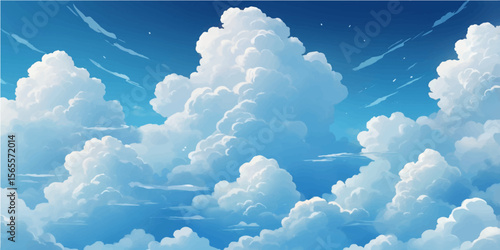 Blue sky with white fluffy clouds on a bright sunny day