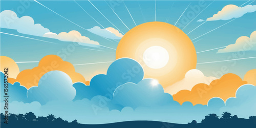 Sunset and Sunrise Views Over Mountain Landscape with Sky and Clouds