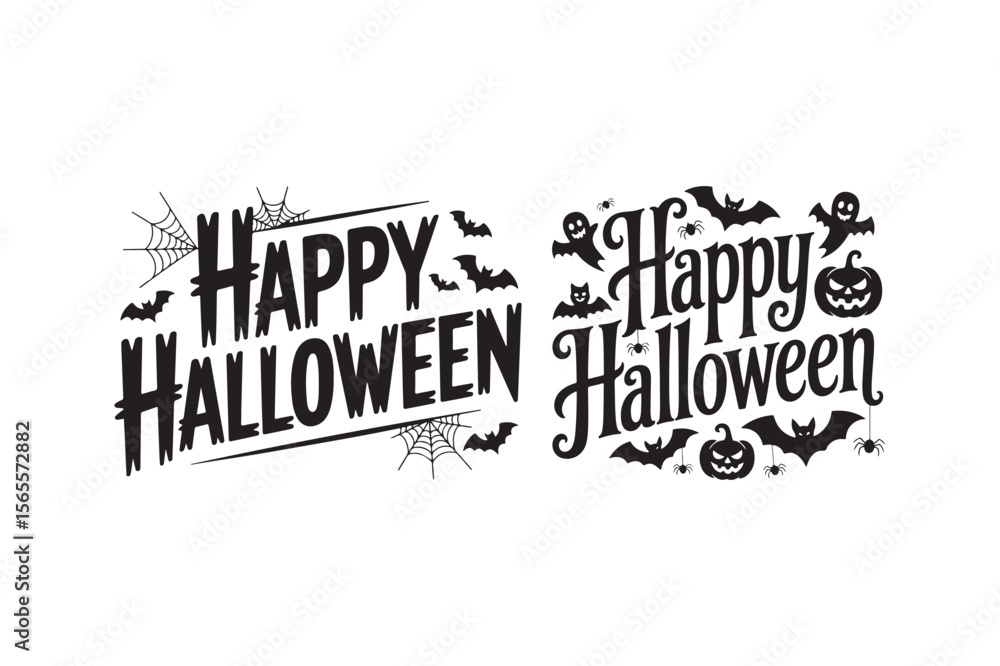 Obraz premium Spooky black and white halloween greetings with bats spiders and pumpkins