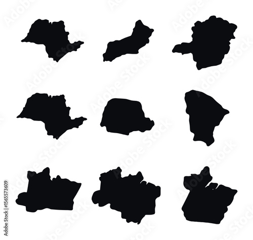 Brazilian States Icon Grid. Solid, filled icons set of Brazilian state maps: São Paulo, Rio de Janeiro, Minas