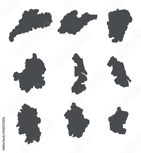 China Map Icons. Solid, filled icons set of China provincial maps: Guangdong, Shandong, Henan, Sichuan,
