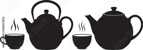 Tea pot and cup silhouette vector illustration