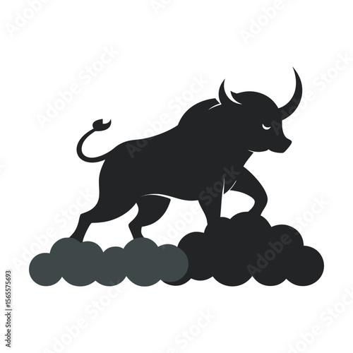 Bull Surrounded By Dust And Smoke Trail Silhouette