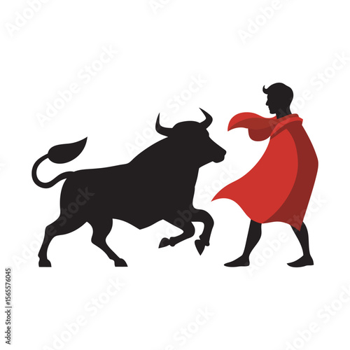 Bull Charging Fiercely At Matador Silhouette