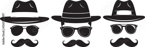 Retro man portrait with hat and glasses silhouette vector illustration