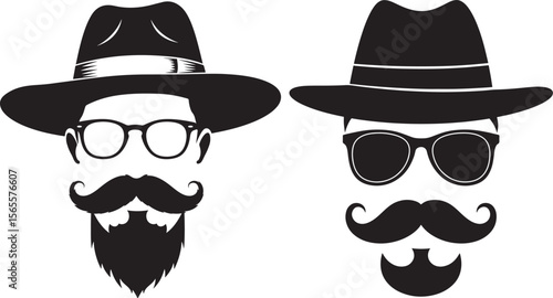 Retro man portrait with hat and glasses silhouette vector illustration