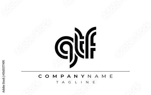 QTF Creative Unique Modern Letter Logo Design. Stylized logo featuring a unique letter design, presenting abstract minimalist aesthetics and modern appeal.