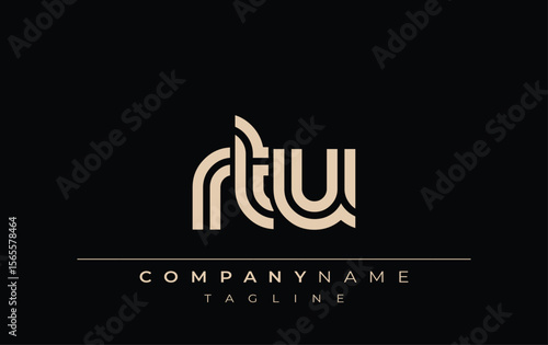RTU Creative Unique Modern Letter Logo Design. Stylized logo featuring a unique letter design, presenting abstract minimalist aesthetics and modern appeal.
