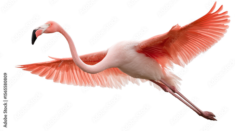 Fototapeta premium Majestic Pink Flamingo in Flight on Transparent Background
