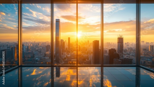 Sunset Cityscape Office View.