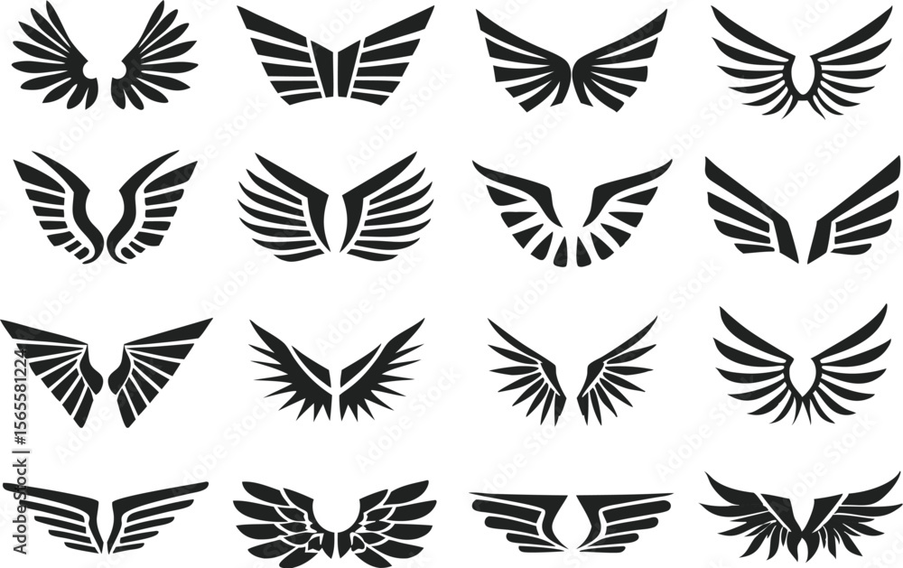 Obraz premium Varied Vector Icons Set of Eagle Wings, Nature Flight Designs, Wildlife Illustration, Dynamic Bird Graphics