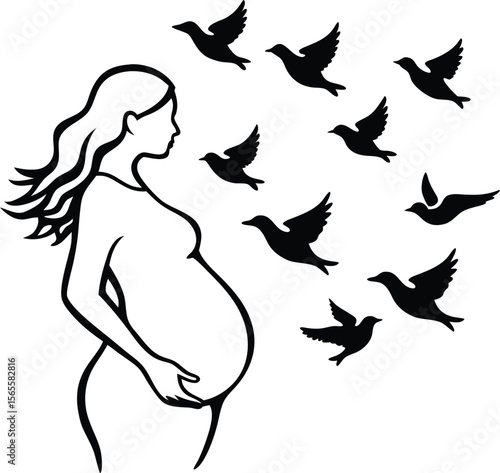 Pregnant Woman and Birds A Symbol of New Life and Hope