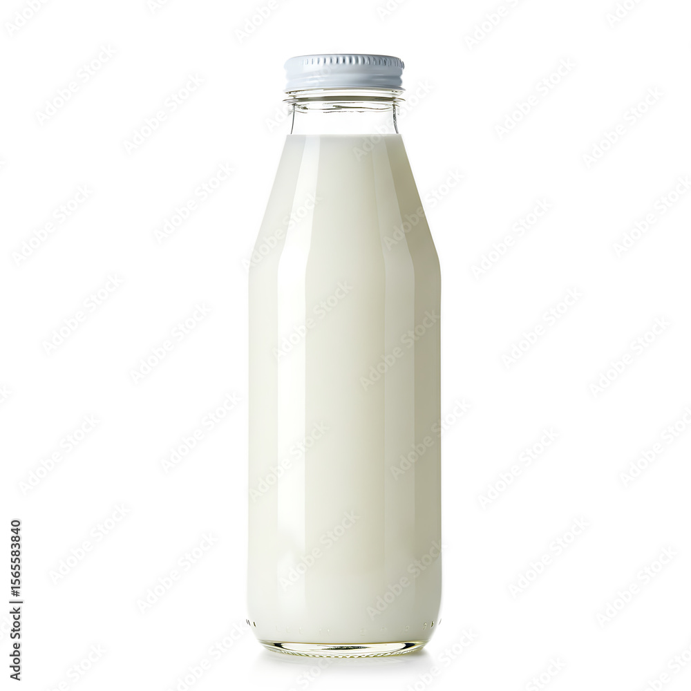 Fresh milk in glass bottle on white background Fresh milk in glass bottle on white background