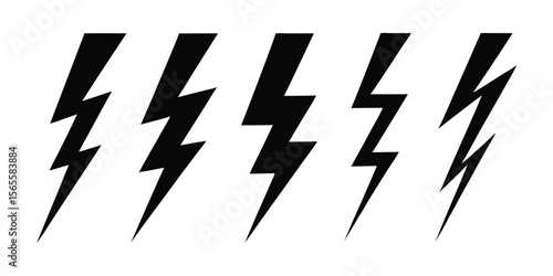 Black Silhouette Lightning Bolt Vector Icon Set for Weather Design Projects