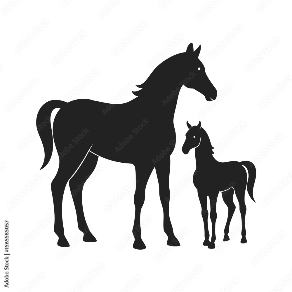 Obraz premium Mother Horse With Foal Silhouette Design
