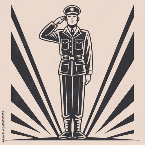 Illustration of a Soldier Saluting with Radial Lines in the Background