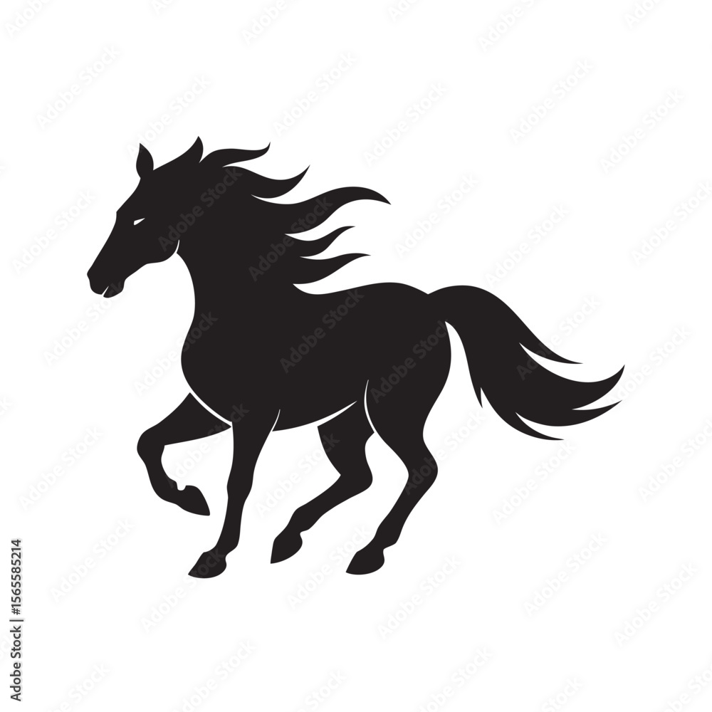 Speeding Horse With Wind Swept Mane Silhouette Speeding Horse With Wind Swept Mane Silhouette