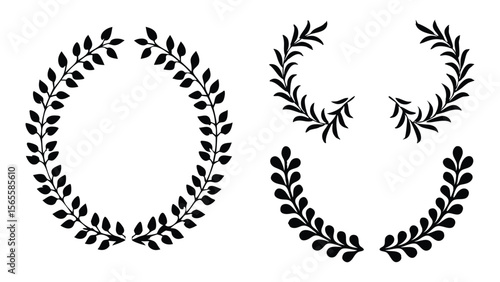 Black Silhouette Laurel Wreath Vector Icon Set for Decorative Design Projects