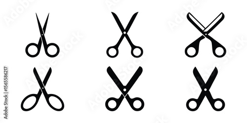 Black Silhouette Scissors Vector Icon Set for Craft and Tailoring Design Projects