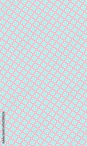 Abstract geometric background with soft pastel hues featuring pink octagons and light blue squares creating a seamless tiled pattern.
