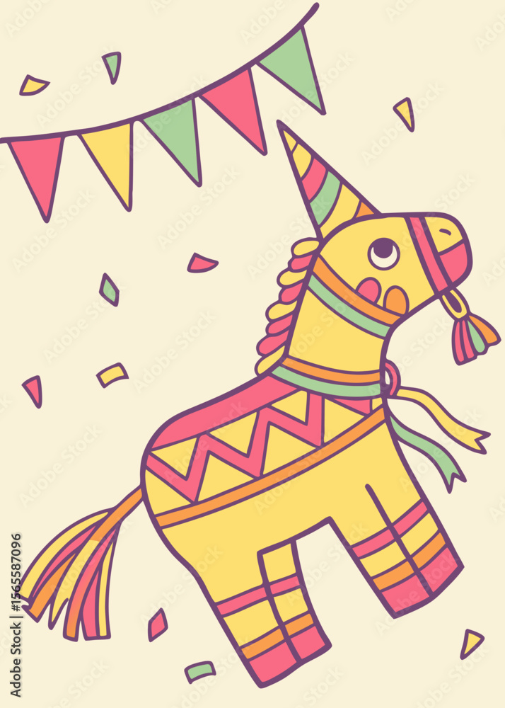 Obraz premium Festive piñata illustration, in pastel colors, for party invitations
