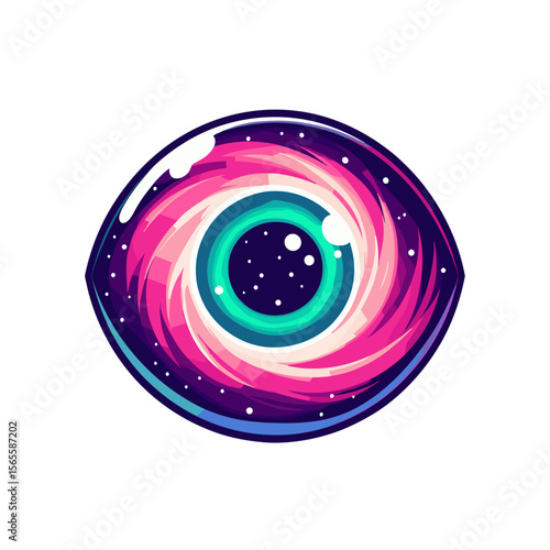Cosmic eye swirl in purple and blue galaxy colors, abstract cartoon style. Perfect for space themes, mystical concepts or cosmic energy illustrations.