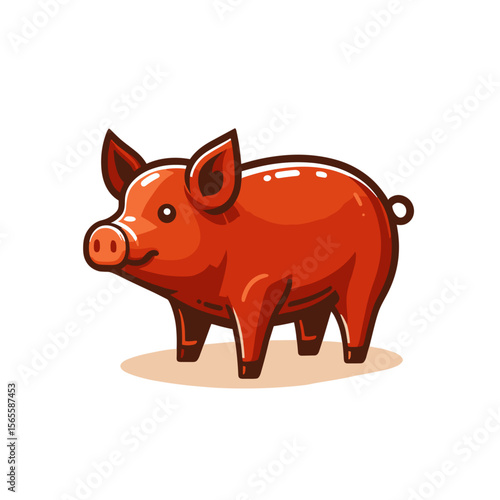 Red farm pig in friendly cartoon style with rounded body. Perfect for agricultural education, livestock farming or children's farm animal illustrations.
