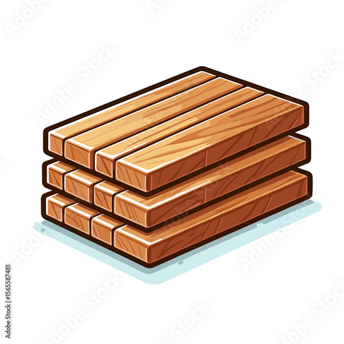 Stack of wooden planks in natural brown cartoon style. Ideal for construction materials, carpentry supplies or woodworking project illustrations.