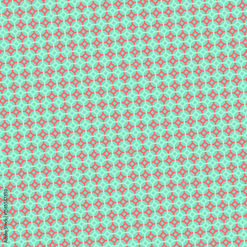 Geometric delight with interlocking circles and diamond shapes on a seafoam background showcasing a modern style.