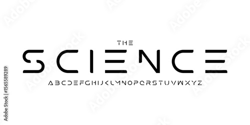Science technology font, futuristic alphabet for scientific headline, medical digital product logo, display device typography, app UI typographic design. Modern vector typeset.