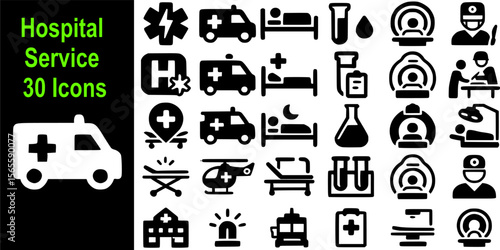Hospital Service Icons Set – Medical Care and Facility Support Symbols