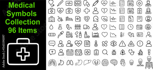 Medical Symbols Collection – Healthcare and Medicine Icon Set (96 items)