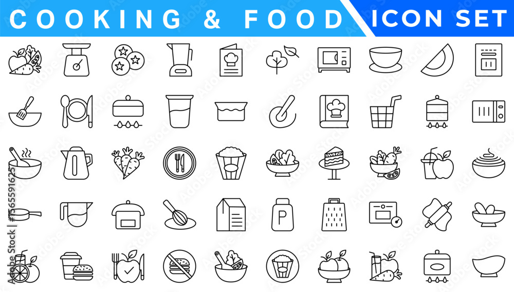 Kitchen icon set. Line style. Cooking icon. Kitchen icon set. Line style. Cooking icon.