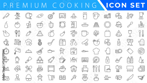 Premium Cooking and Recipe Icons – Line, Outline, Minimal, Vector – Kitchen, Chef, Food, Baking, Restaurant UI Icons