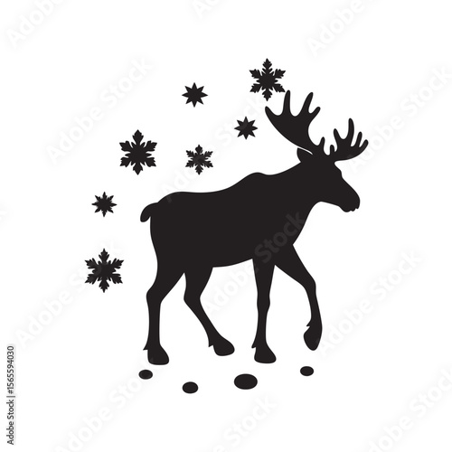 Moose Trekking Along Snow Trail Silhouette