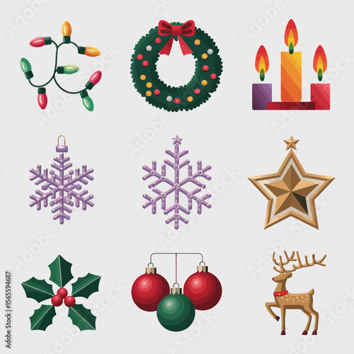vector Happy New Year Celebrating 2025 in Latin letters , Christmas Decoration Items Santa Claus

