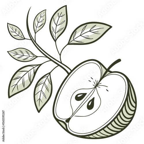 Vector design of a green apple with leaves for health, food, and wellness concepts