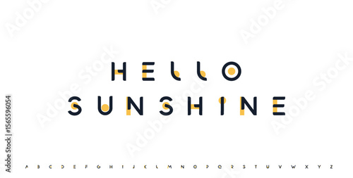 Hello sunshine banner, inspirational quote lettering, motivational phrase. Futuristic geometric alphabet logo font. Vector illustration
