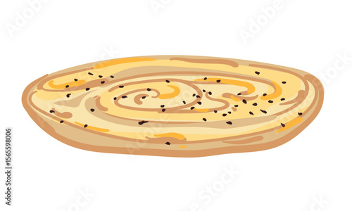 Khubz mulawah or rashush is flatbread baked in a traditional tanoura in Yemeni cuisine. Vector Arabic bread, malawach, similar to flatbread or pitta. Traditional flatbread for peoples of Asia, Africa
