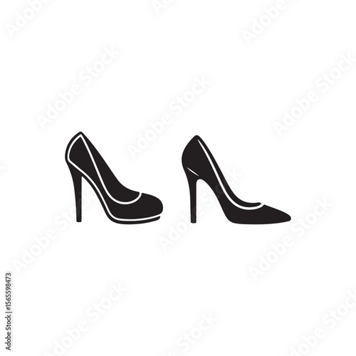 Stylish Black High Heel Shoes Silhouette Illustration.Two elegant high heel shoes, depicted in a simple black silhouette against a white background.